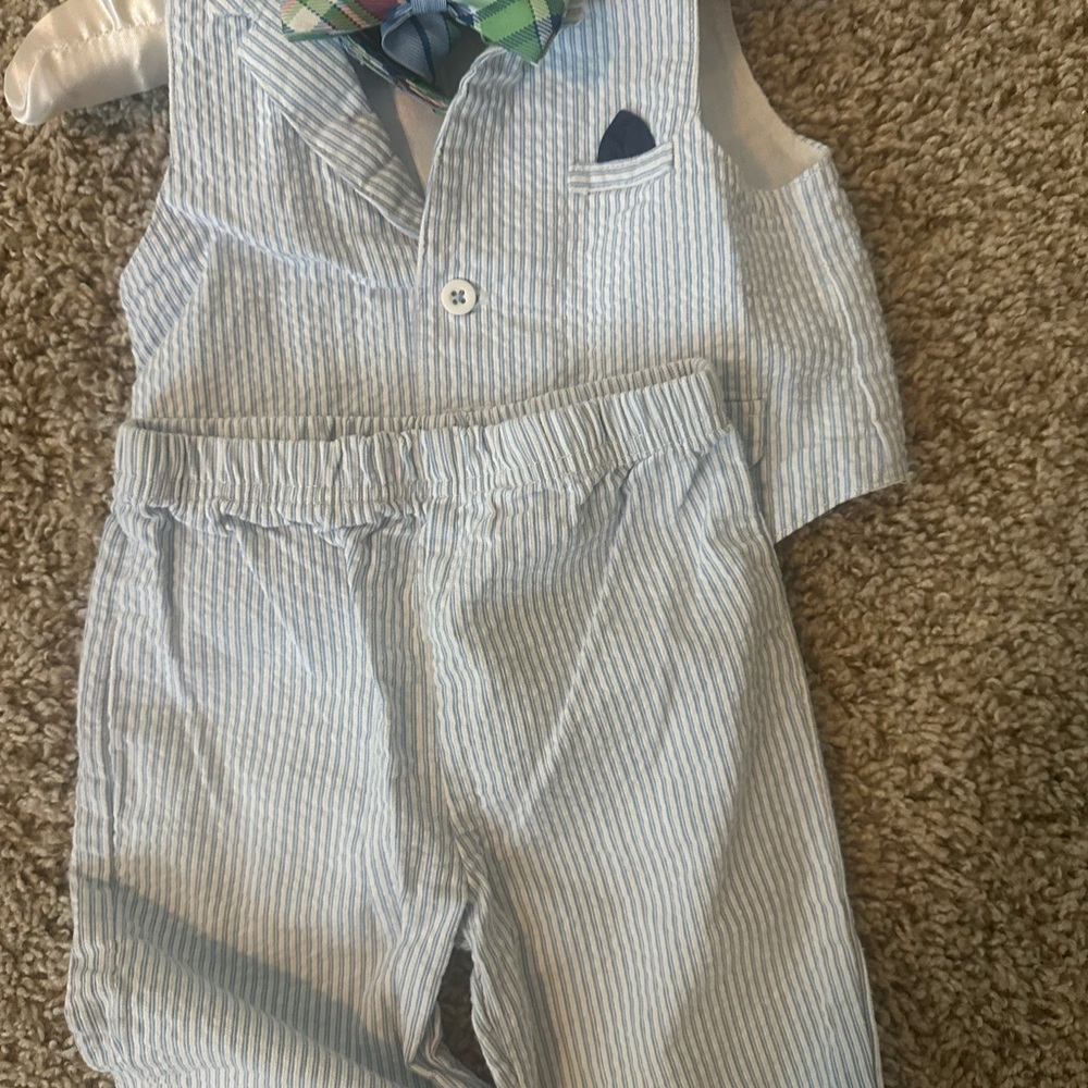 Striped Blue Baby Pinstriped Suit with Bow Tie - Spring / Easter - 9M